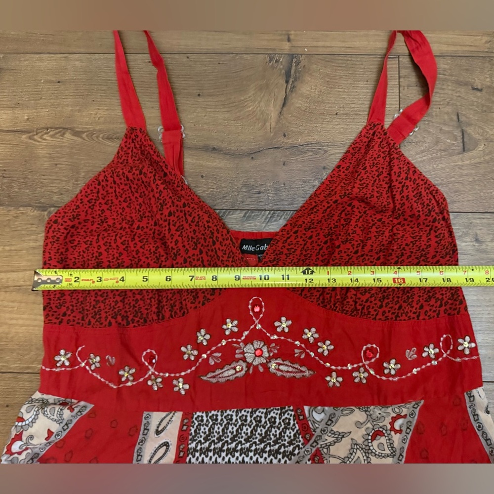Mlle Gabrielle Red Boho Patchwork Midi Dress 2x S… - image 3